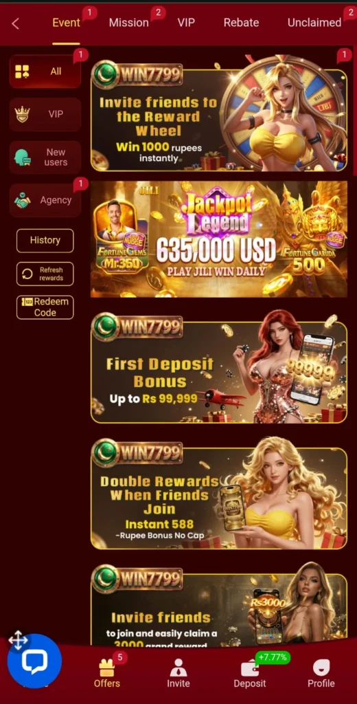 Win7799 Bonuses